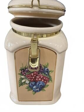 Ceramic Fruit Cookie Jar with Lid and Gold Trim